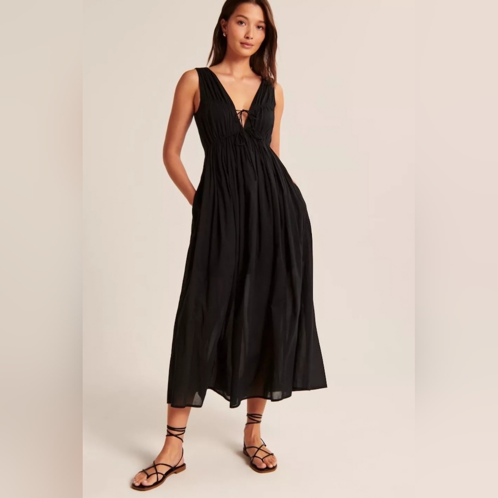 Abercrombie & Fitch Tank Tie Front Black Maxi Dress